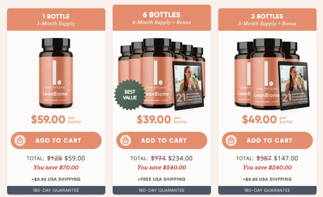 LeanBiome price chart discount 1 3 6 bottle packages best deal